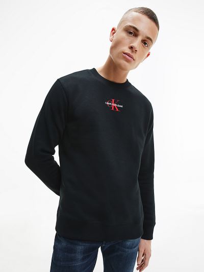 Calvin Klein Ruhák HU213791 | Calvin Klein Embroidered Logo Férfi Pulóver Fekete